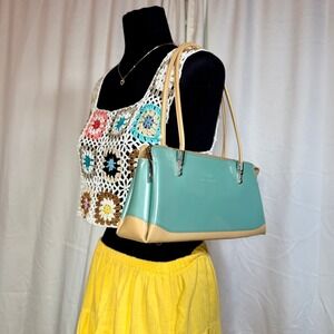 Beijo Y2K Pastel Blue Tan Structured Shoulder Bag